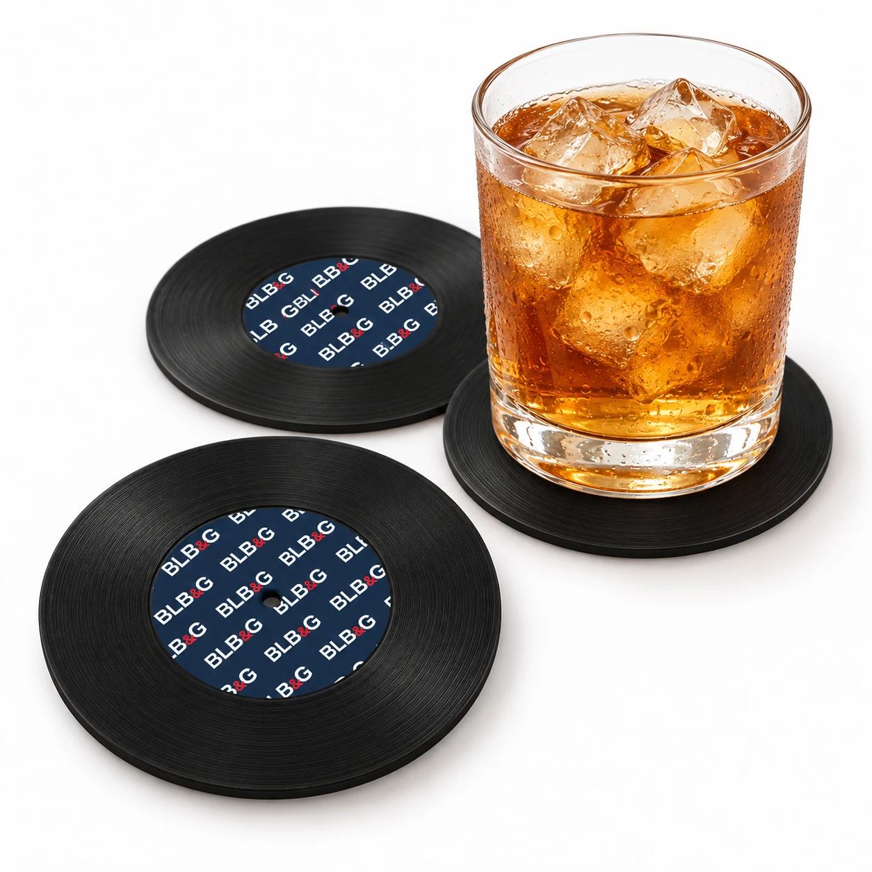 BLB&G record-shaped coasters