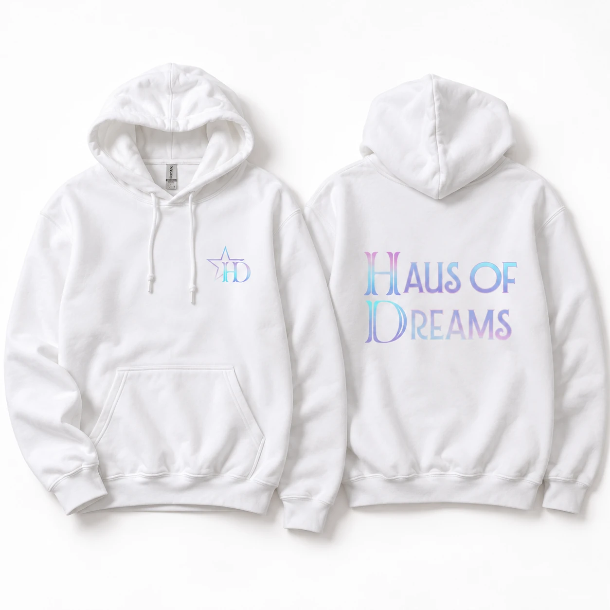 Hayden white Haus of Dreams hoodie, front and back