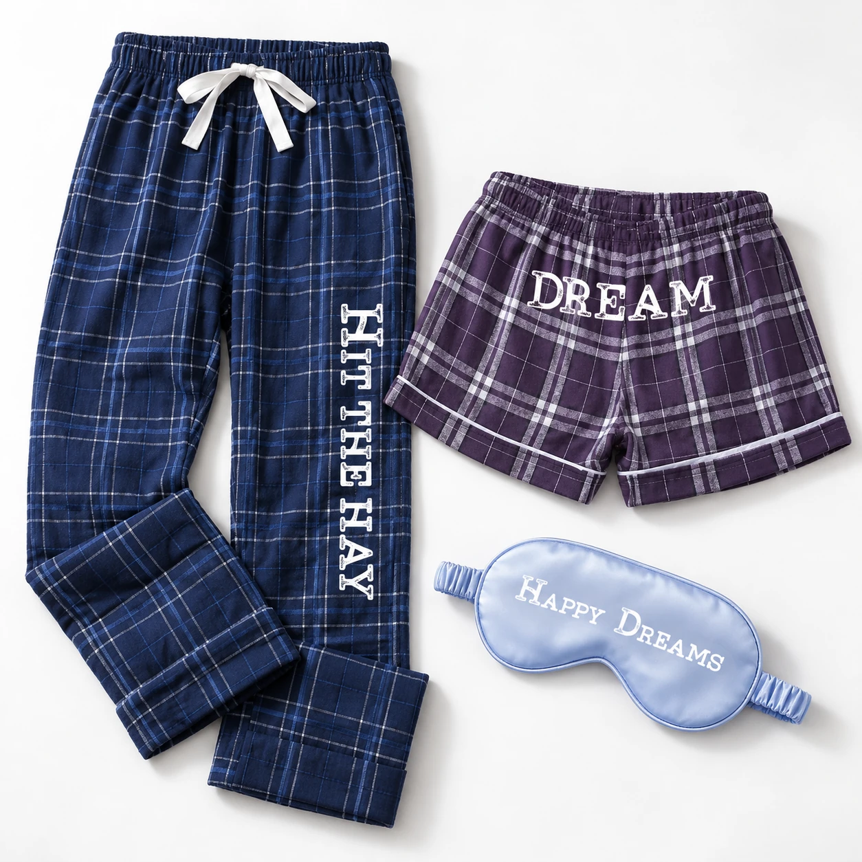 Hayden embroidered plaid sleepwear and eye mask
