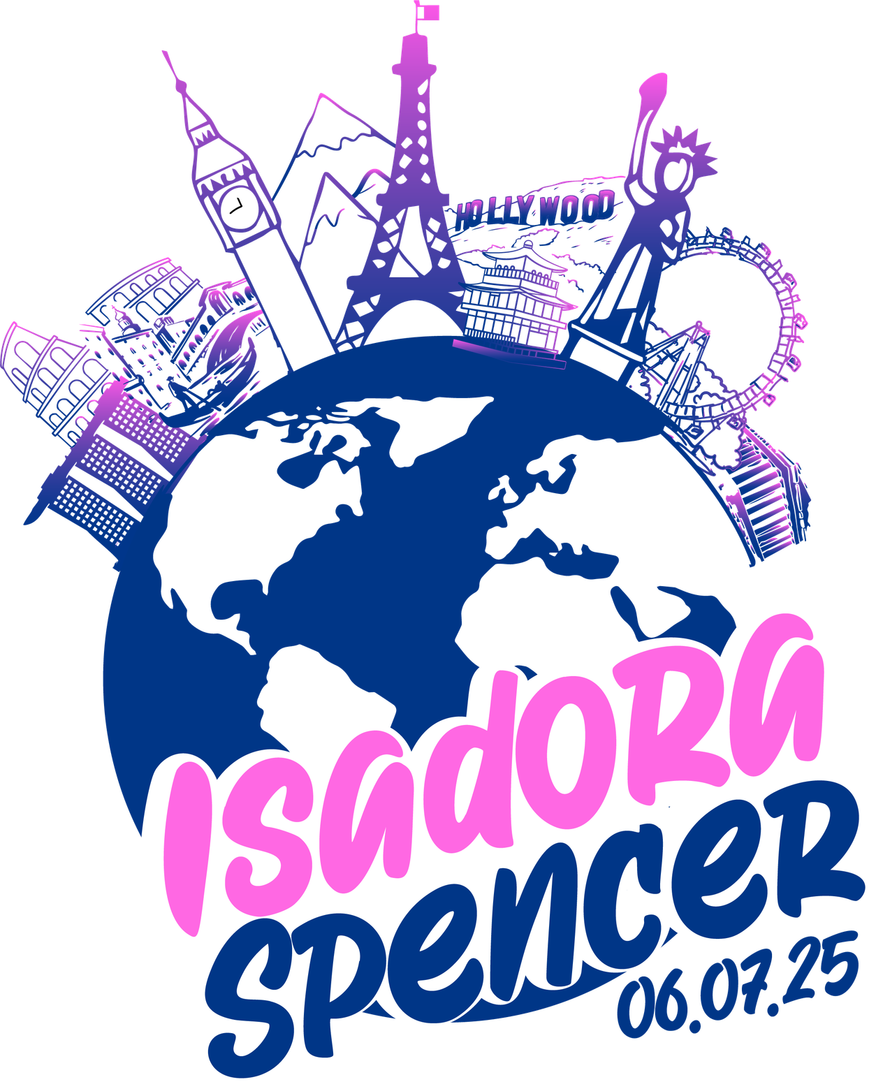Isa and Spencer globe and landmark event logo