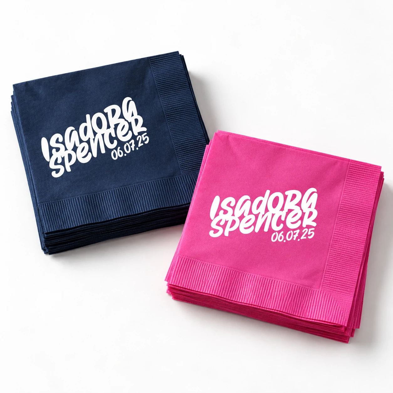 Isa and Spencer navy and pink cocktail napkins
