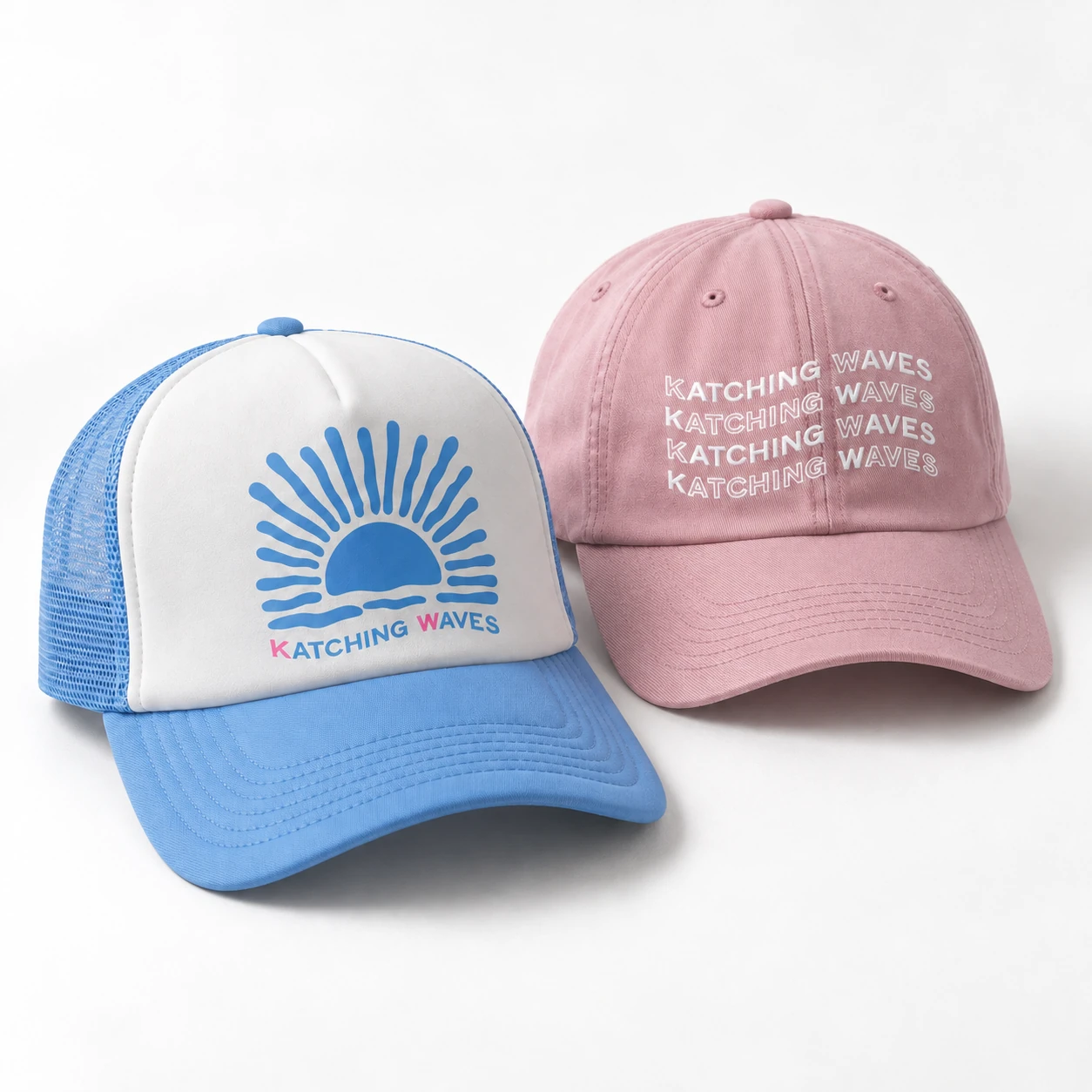 Kira blue and pink embroidered caps