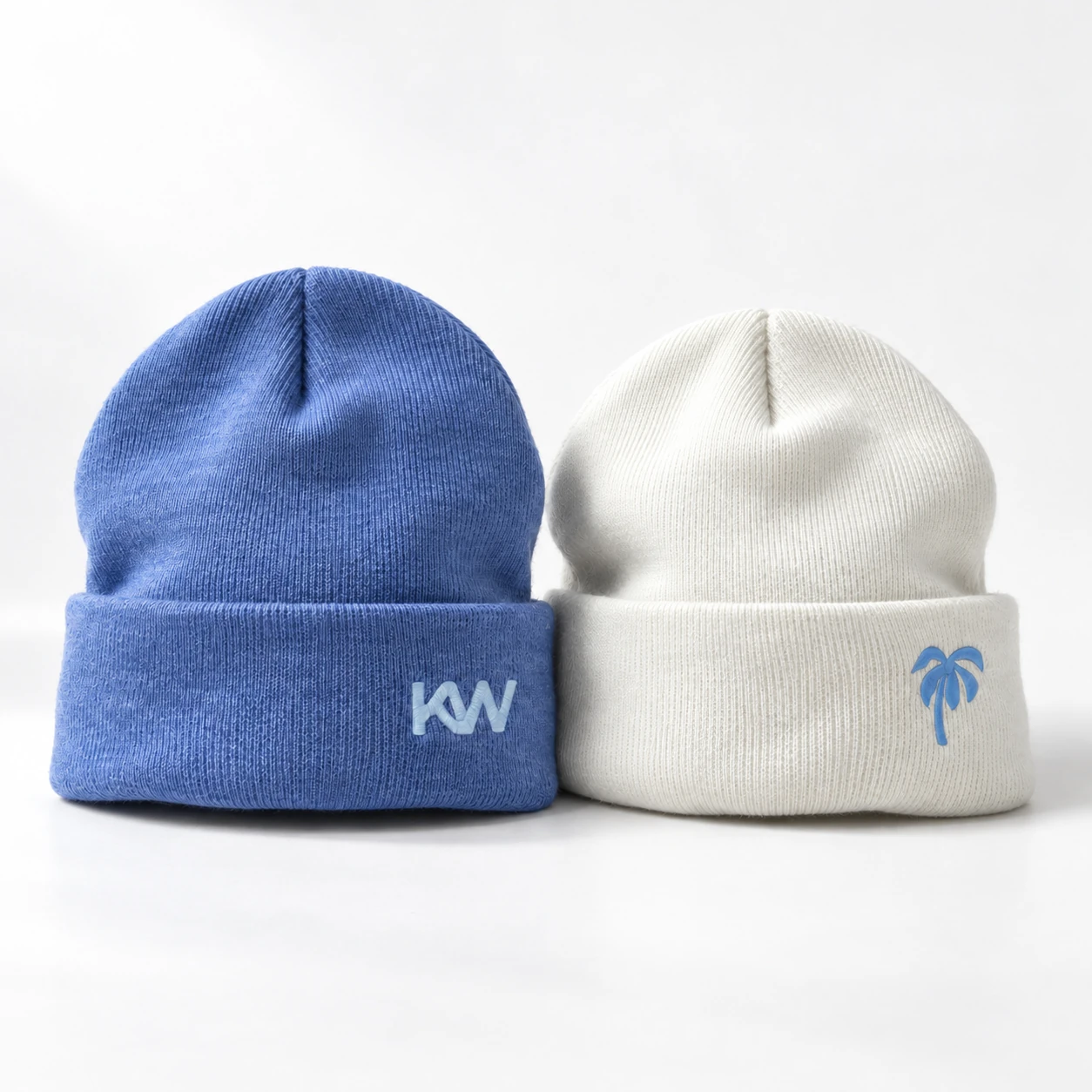 Kira blue and ivory embroidered beanies