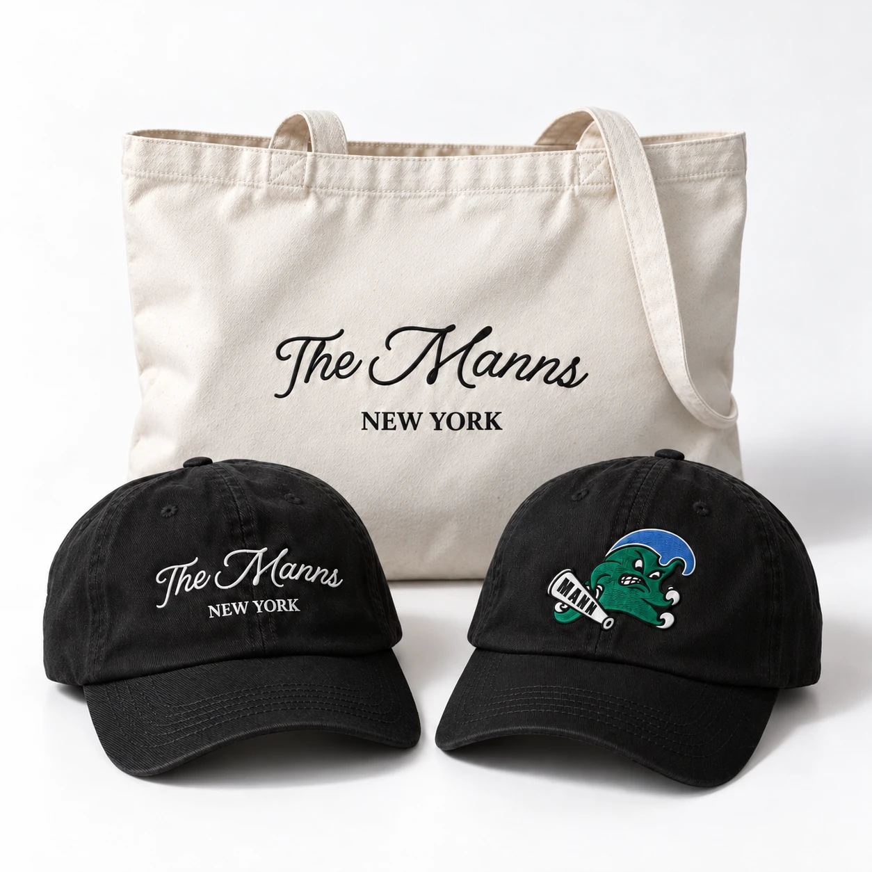 Lexi and Ryan personalized canvas tote and embroidered caps
