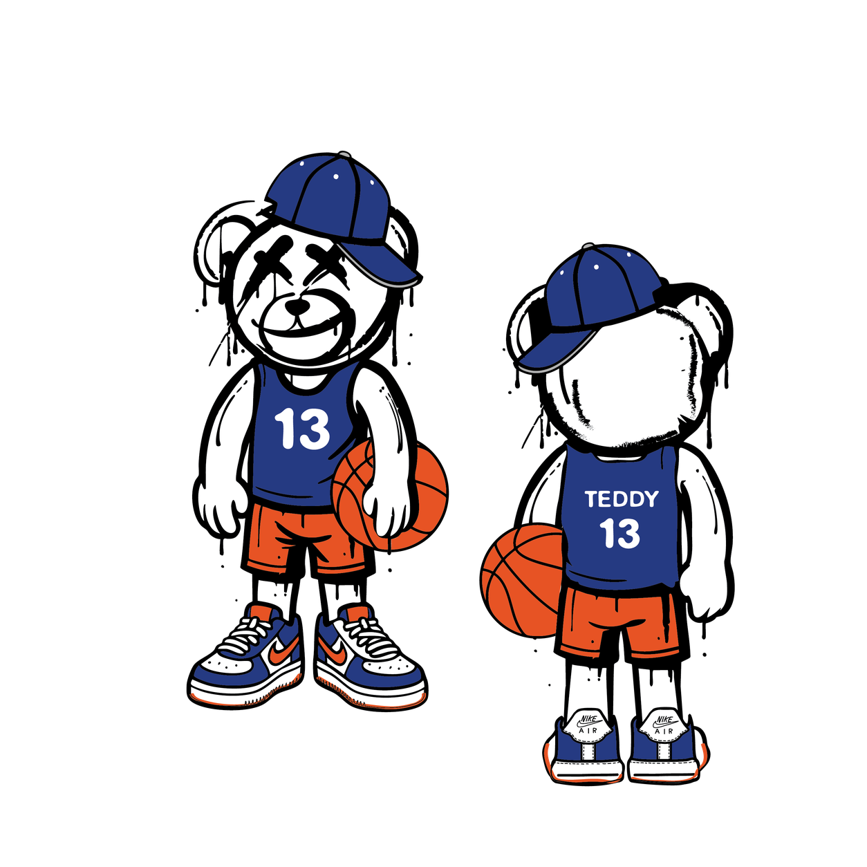 Teddy basketball bear artwork, front and back
