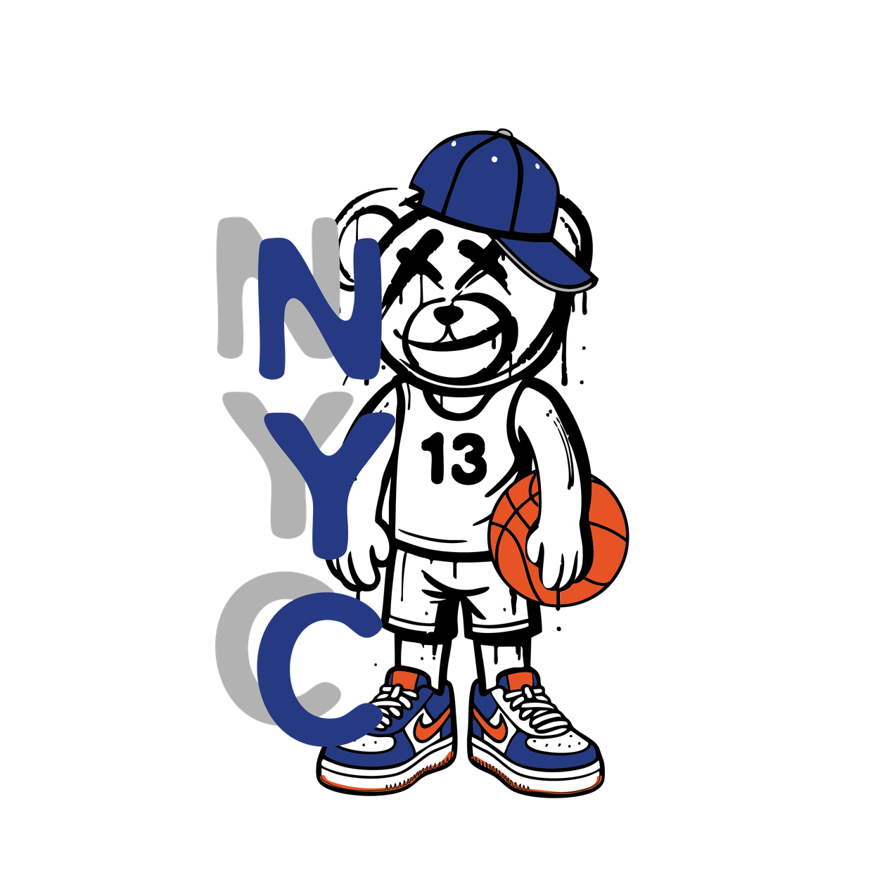 Teddy bear and NYC lettering artwork