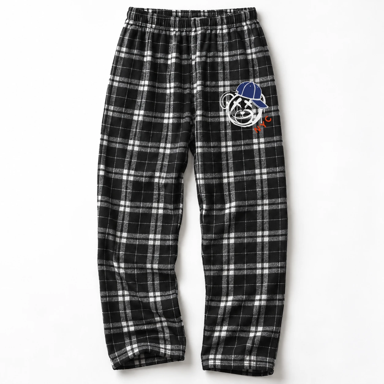 Teddy plaid pants with bear artwork
