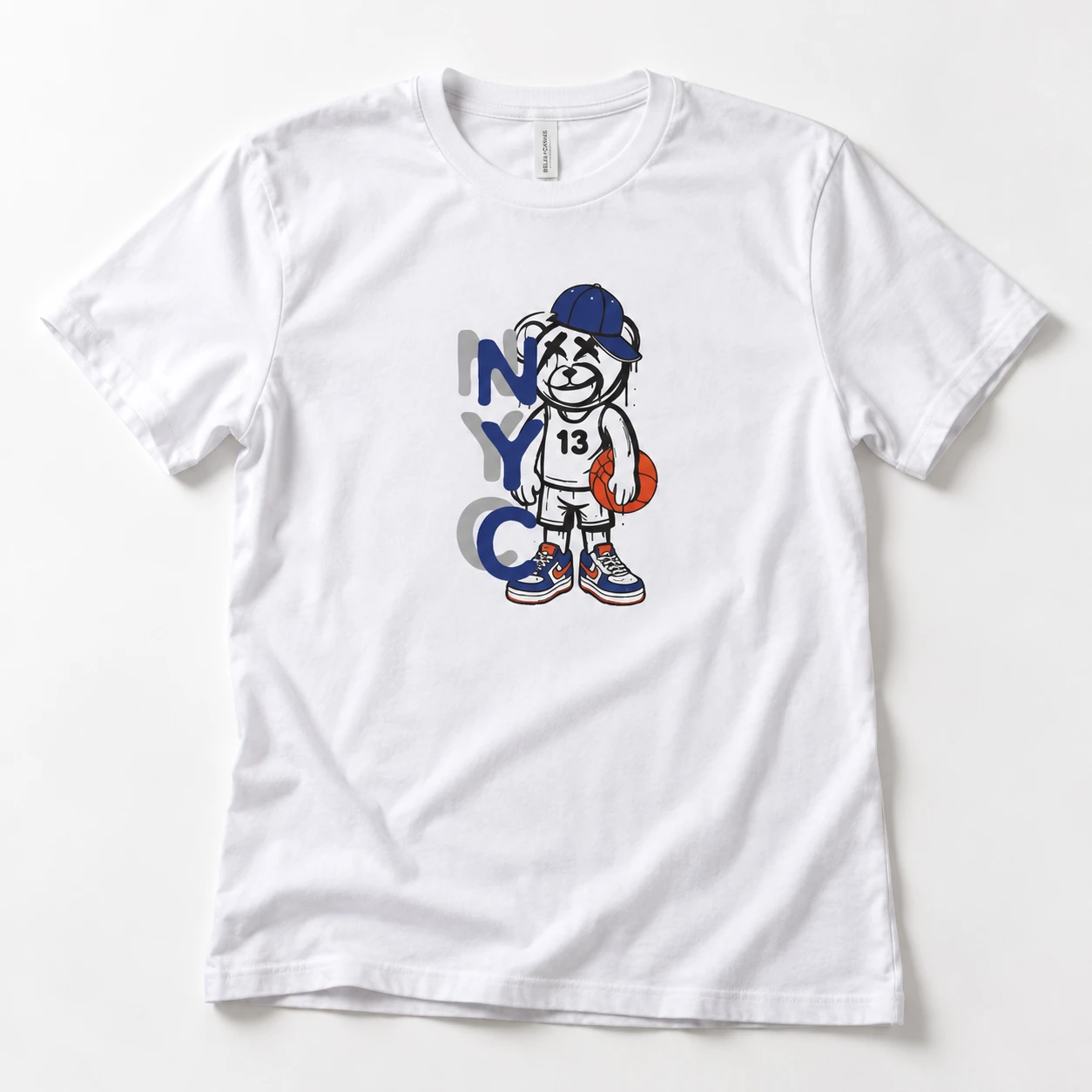Teddy white T-shirt with bear and NYC artwork