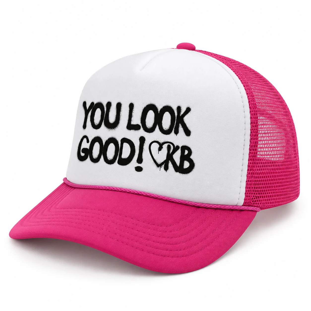 Kane pink and white trucker hat