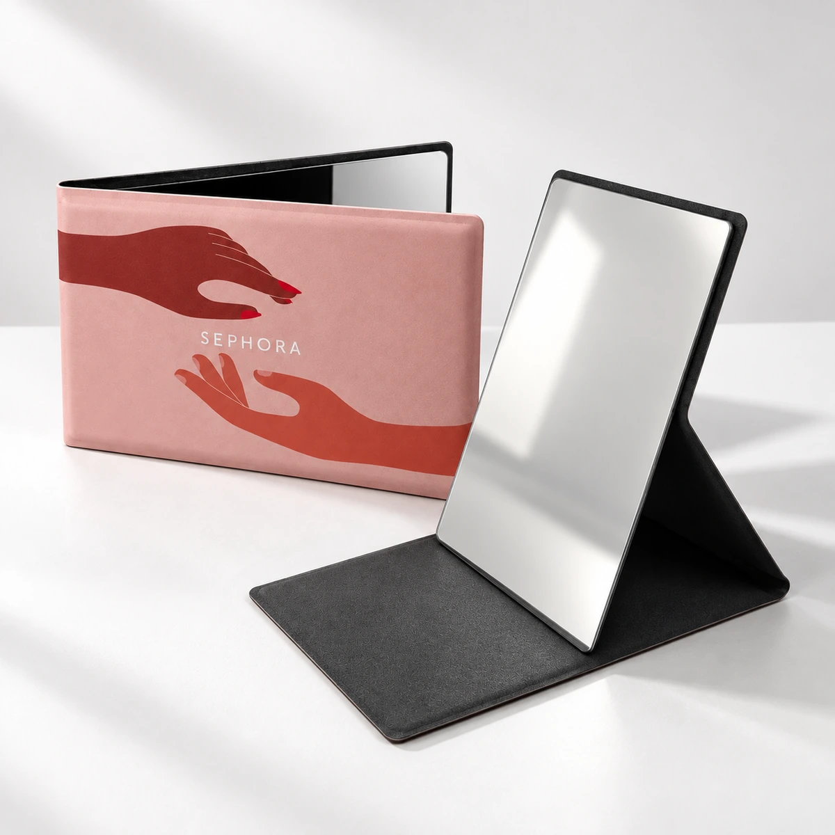Sephora pink folding mirror and open standing mirror together