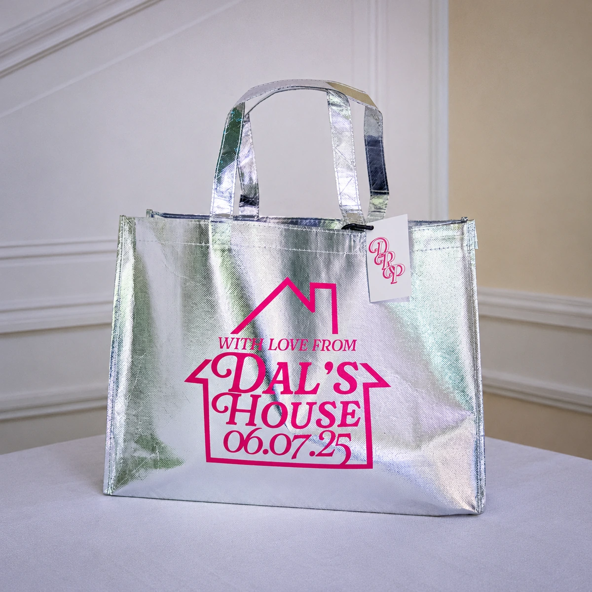 Dalia silver foil gift tote