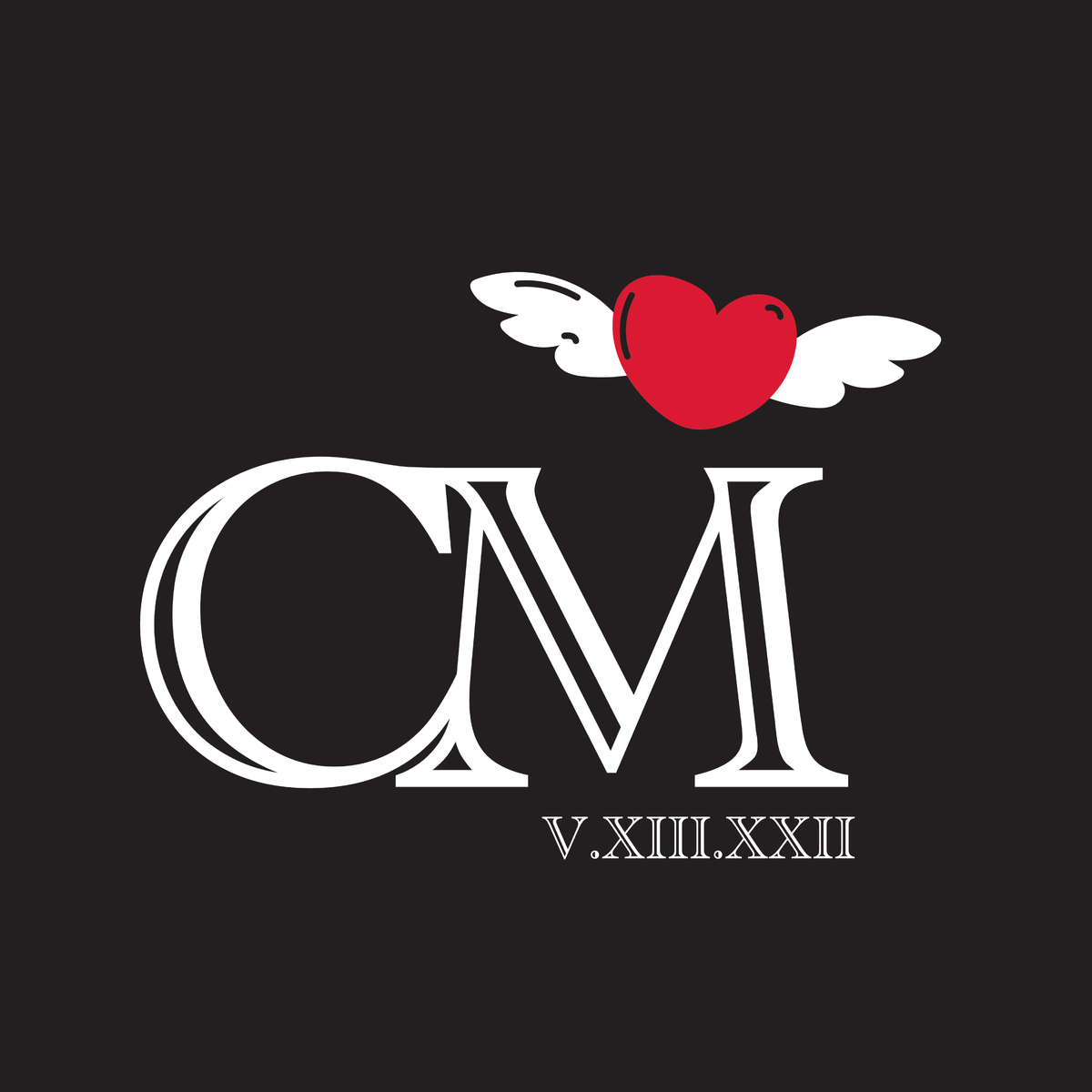 Cate winged heart and CM on black