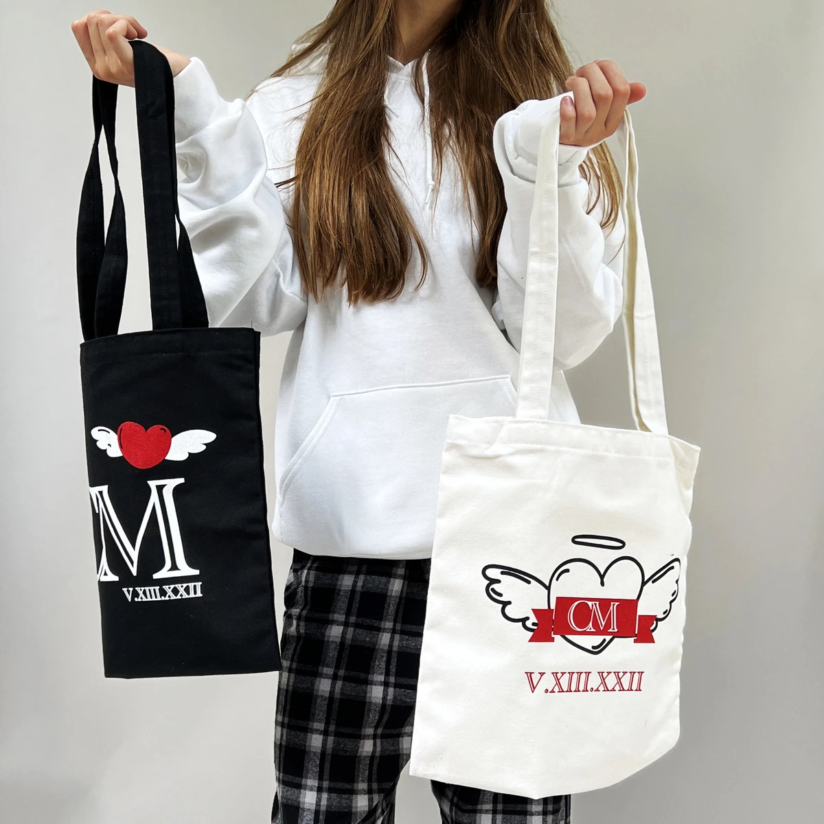 Cate black and white custom totes