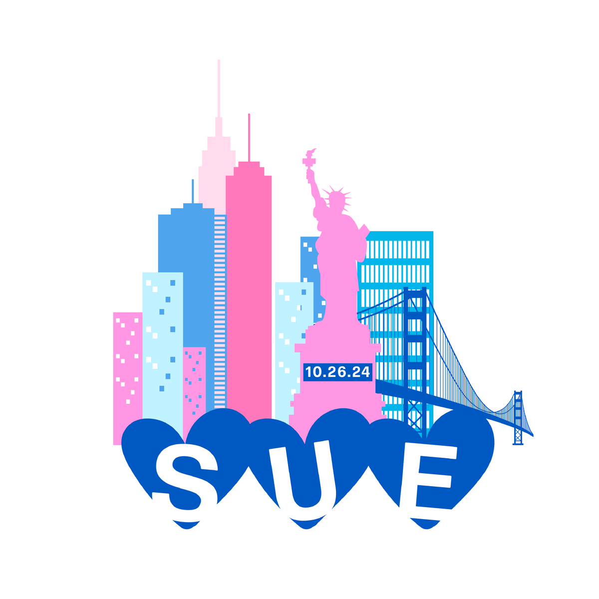 Sue skyline and hearts artwork