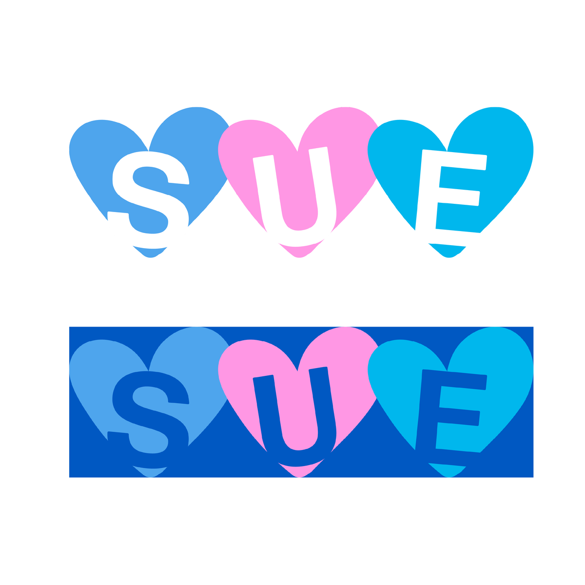 Sue two heart logo colorways