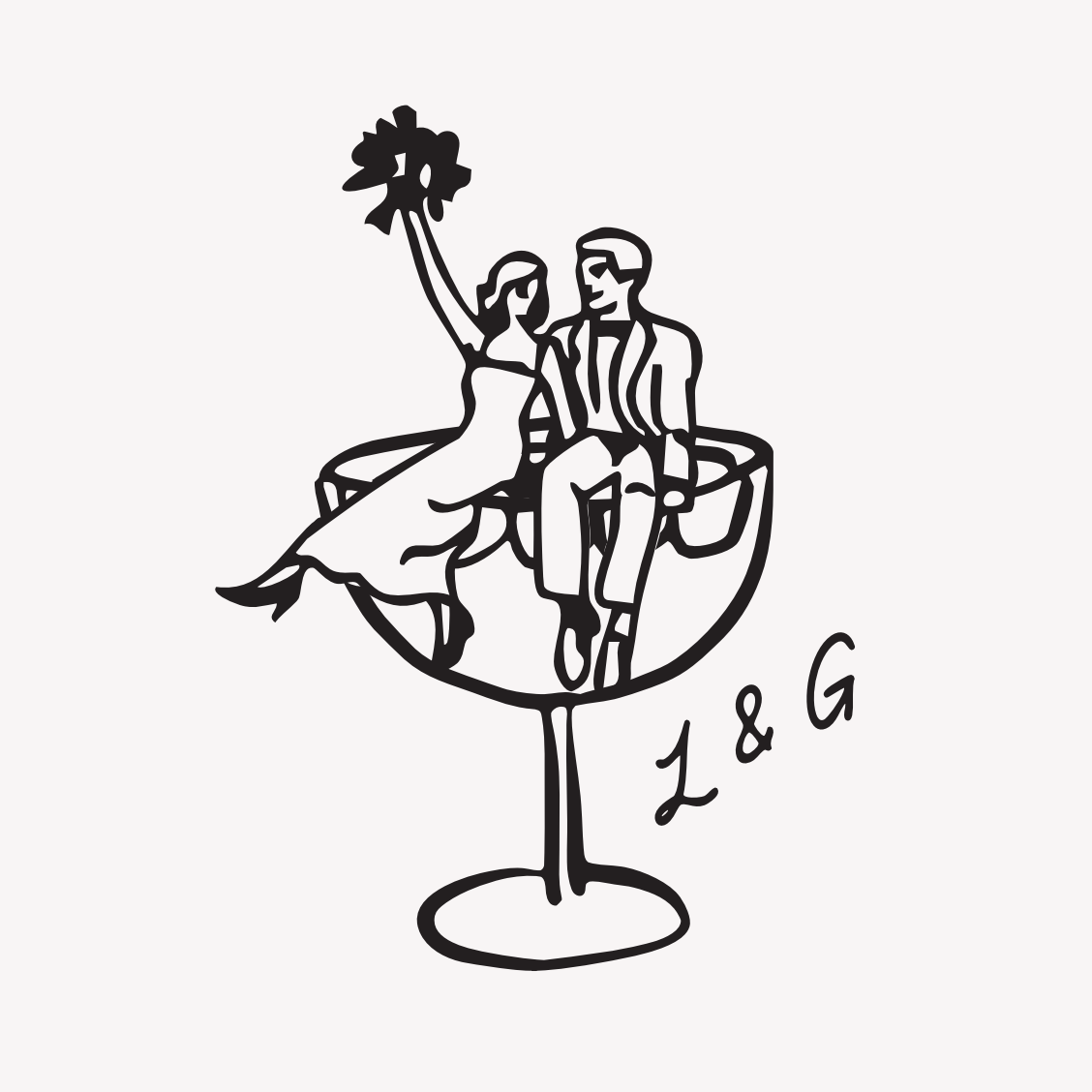 Lauren & Gerry illustrated couple in a cocktail glass
