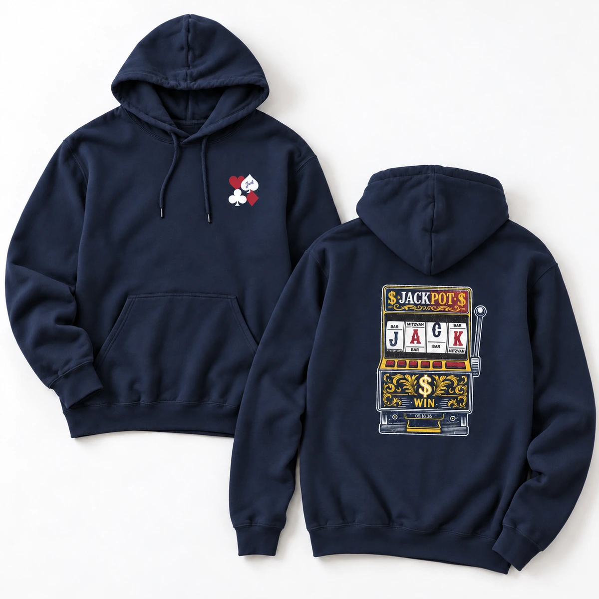 Jack navy hoodie front and back