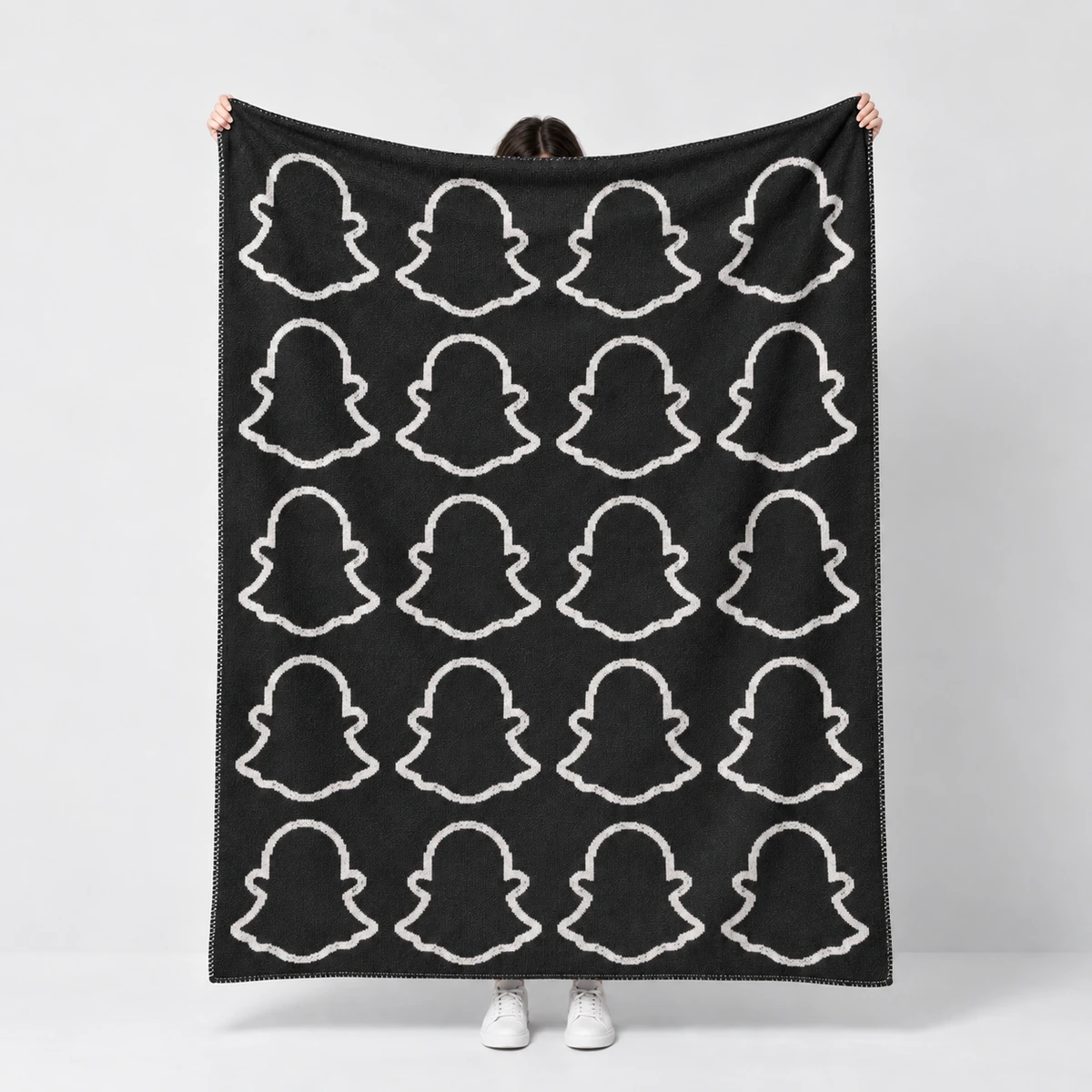 Snapchat black blanket with white ghost repeat