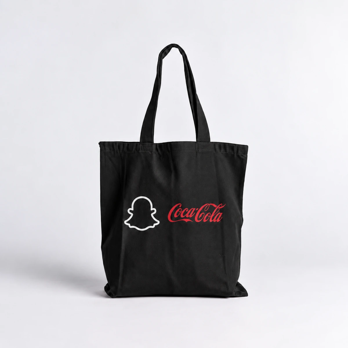 Snapchat and Coca-Cola black canvas tote