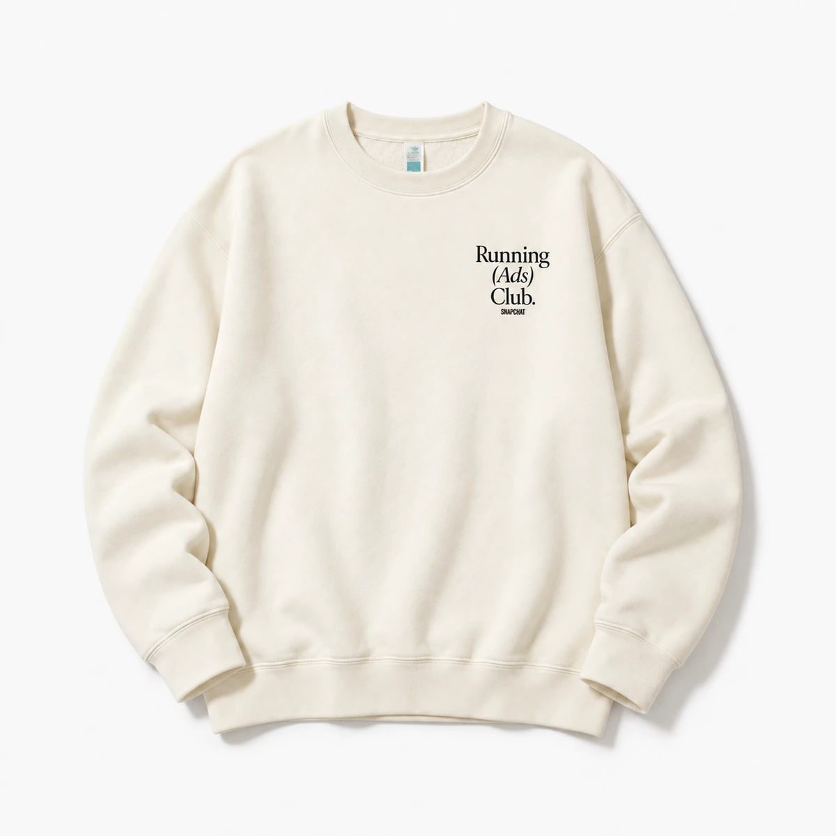 Snapchat cream Running (Ads) Club. crewneck, front view