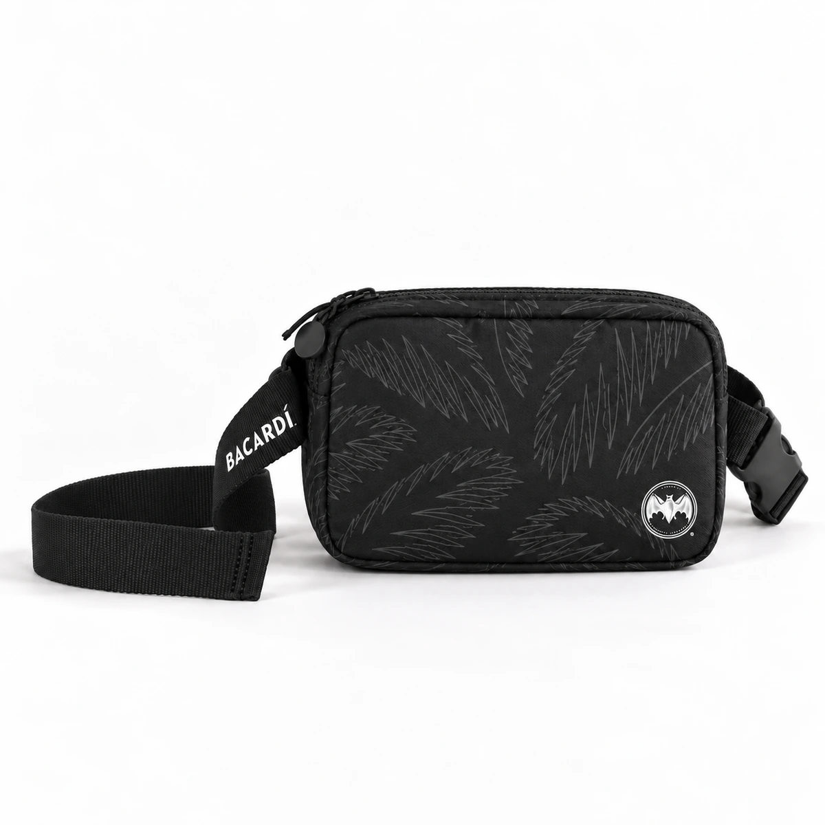 Bacardi black palm-print waist bag on white