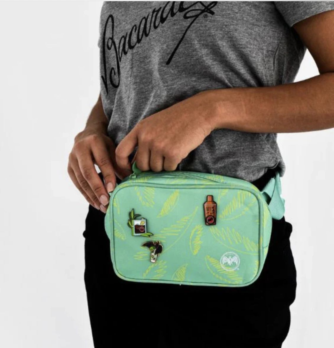Bacardi mint waist bag worn at the front