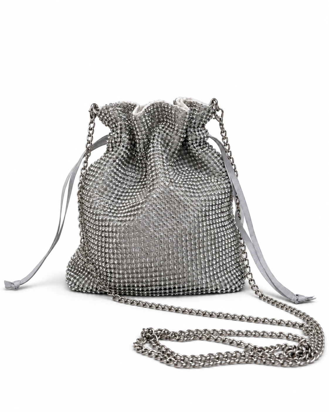 Ring Concierge silver rhinestone pouch and chain