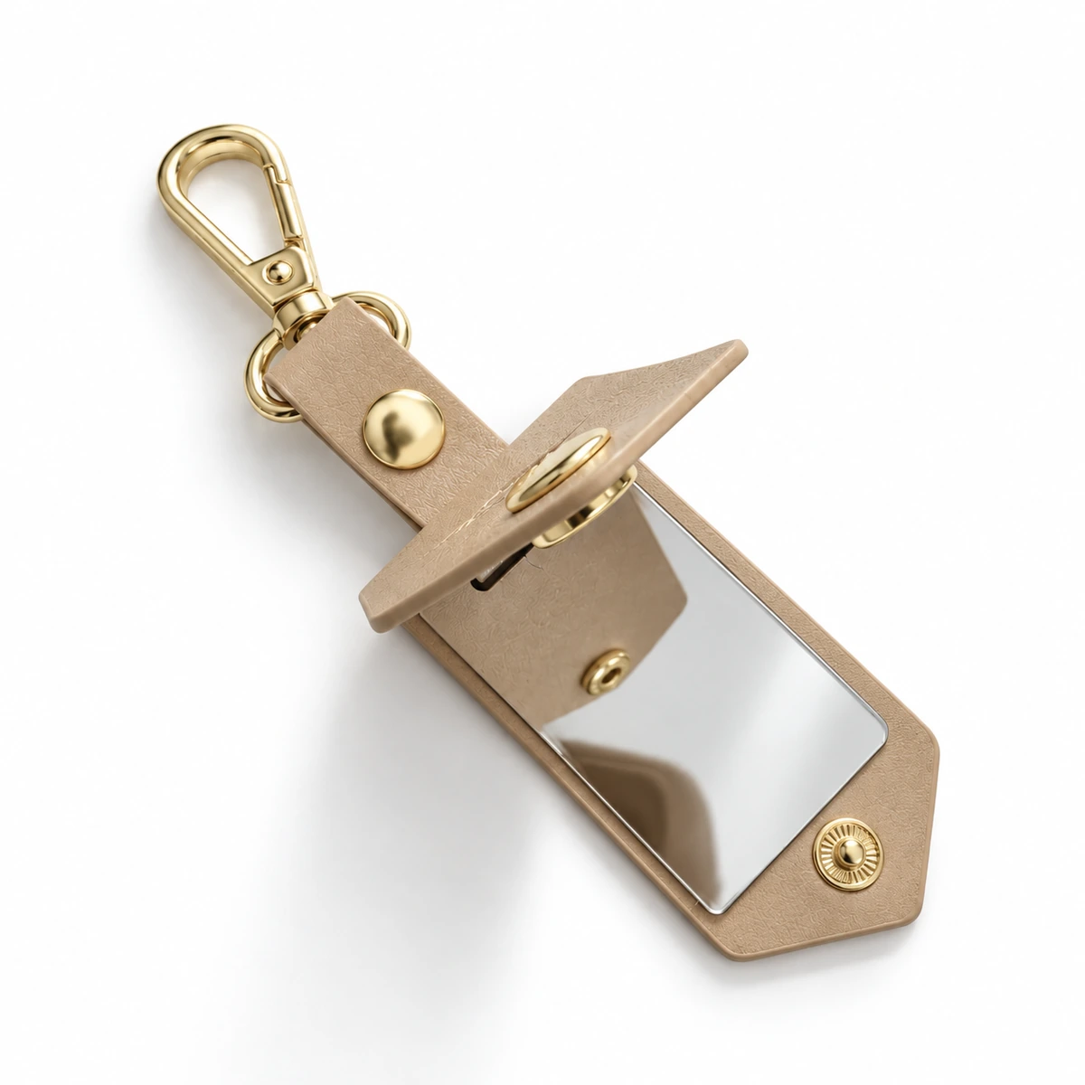 Sol de Janeiro open mirror keychain with soft champagne-gold hardware