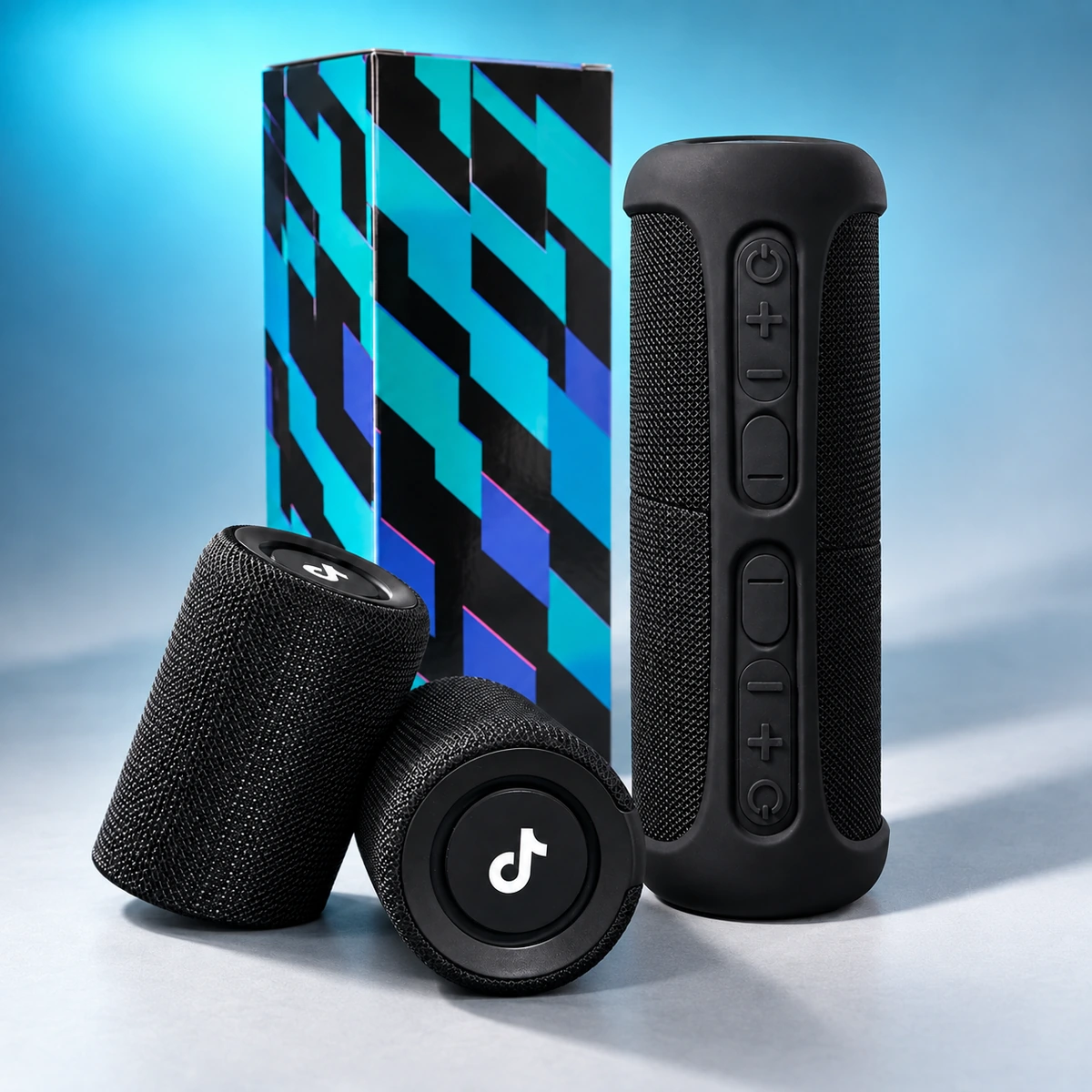 TikTok assembled speaker, separated modules and packaging